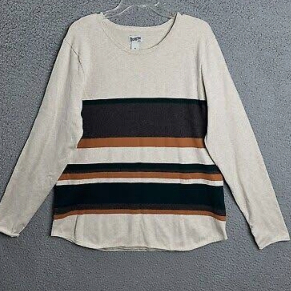 Duluth Trading Co Woman's Tan Multi Color Striped Sweater Size Large